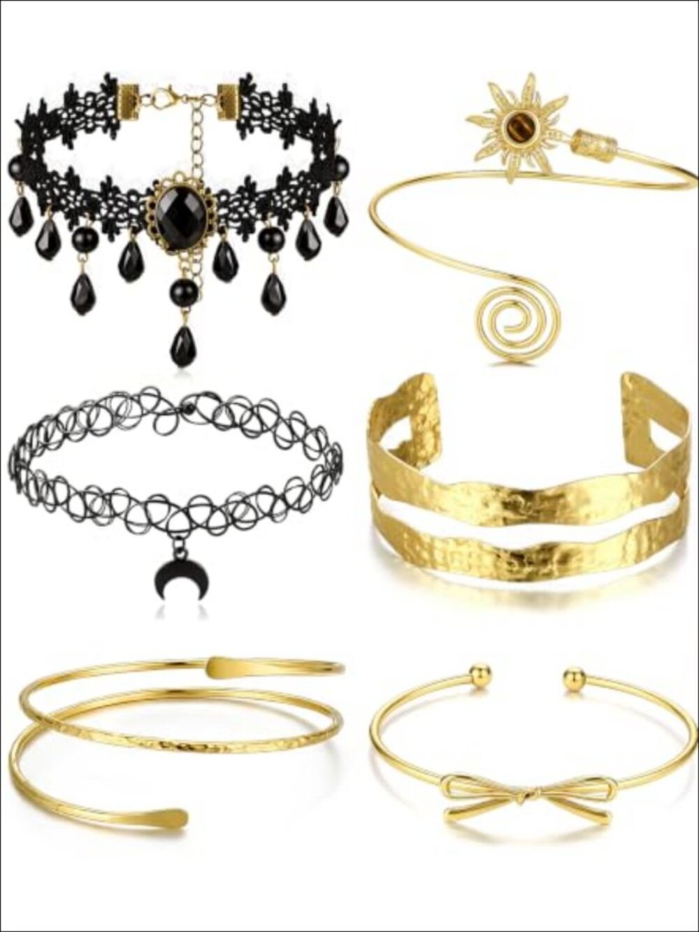 6PC Gold Alloy Adjustable Arm Cuff Bracelet Set Statement Jewelry